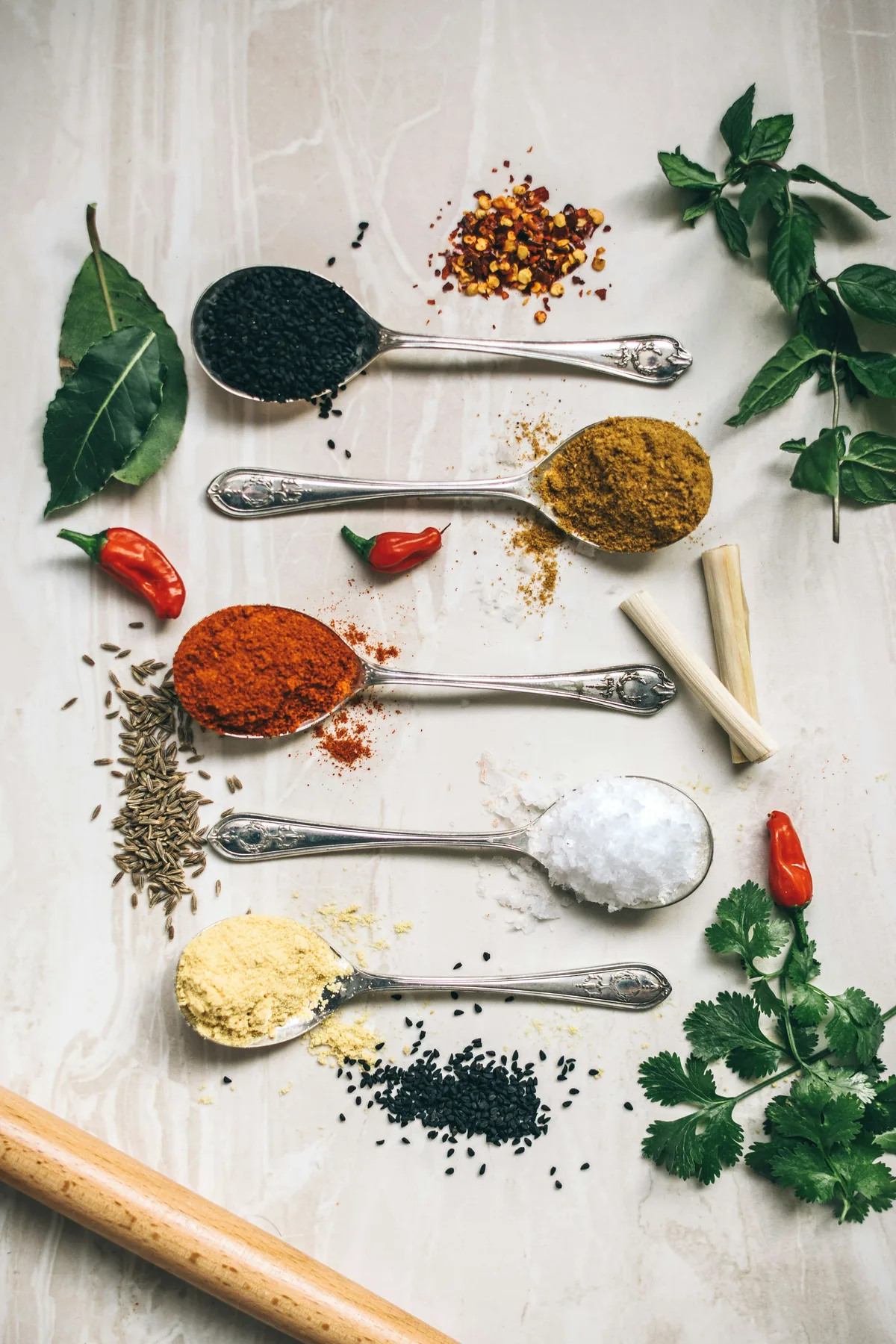Assorted natural spices and powders